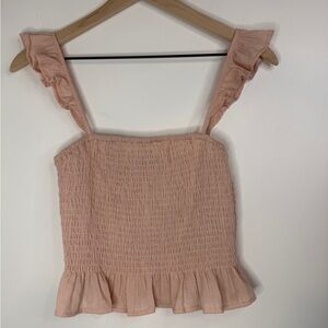 Paper Moon Smocked Ruffle Strap Crop Tank Top Blush Pink Size S